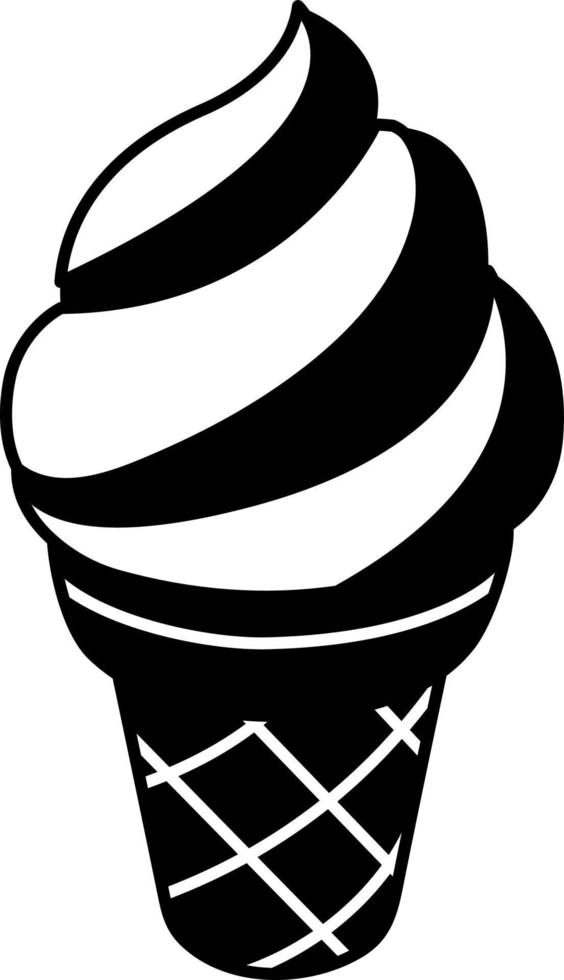 ilustración de elemento de icono de postre de cono de helado de vainilla semisólido en blanco y negro vector