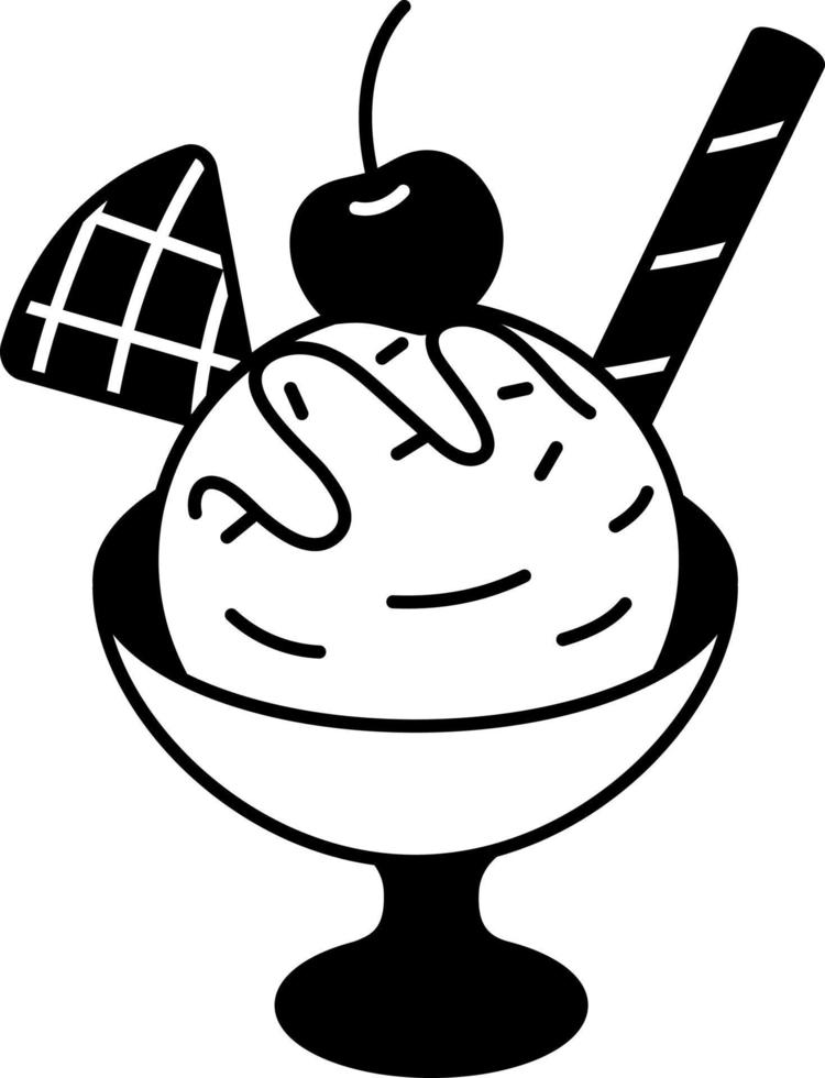 Vanilla Ice cream scoop in cup and cherry topping Dessert Icon Element illustration Semi-Solid Transparent vector