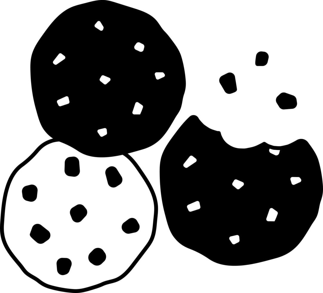 ilustración de elemento de icono de postre de tres piezas de galletas con chispas de chocolate de vainilla semisólido transparente vector