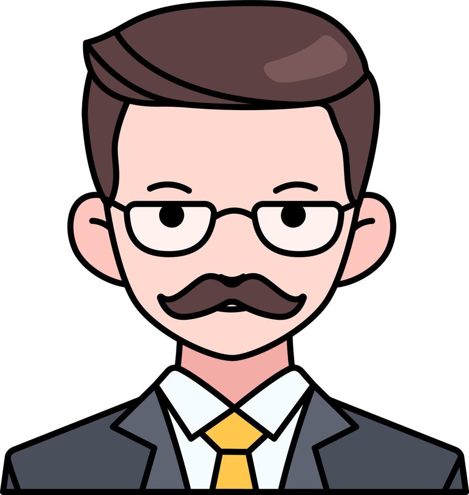 Gentleman Business man boy avatar User person people mustache Colored Outline Style vector