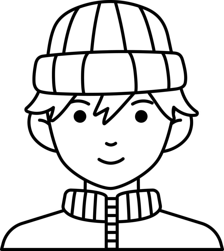 joven niño avatar usuario preson abrigo sombrero de invierno línea y estilo de color blanco vector