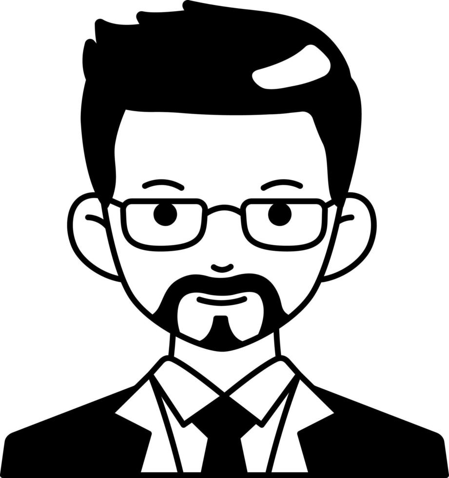 hombre de negocios niño avatar usuario preson personas barba gafas semisólido estilo blanco y negro vector