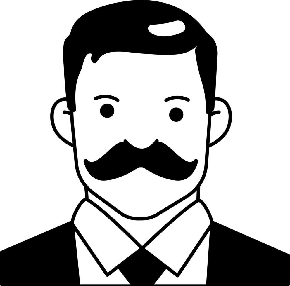 caballero negocio gran hombre niño avatar usuario preson bigote semisólido blanco y negro estilo vector
