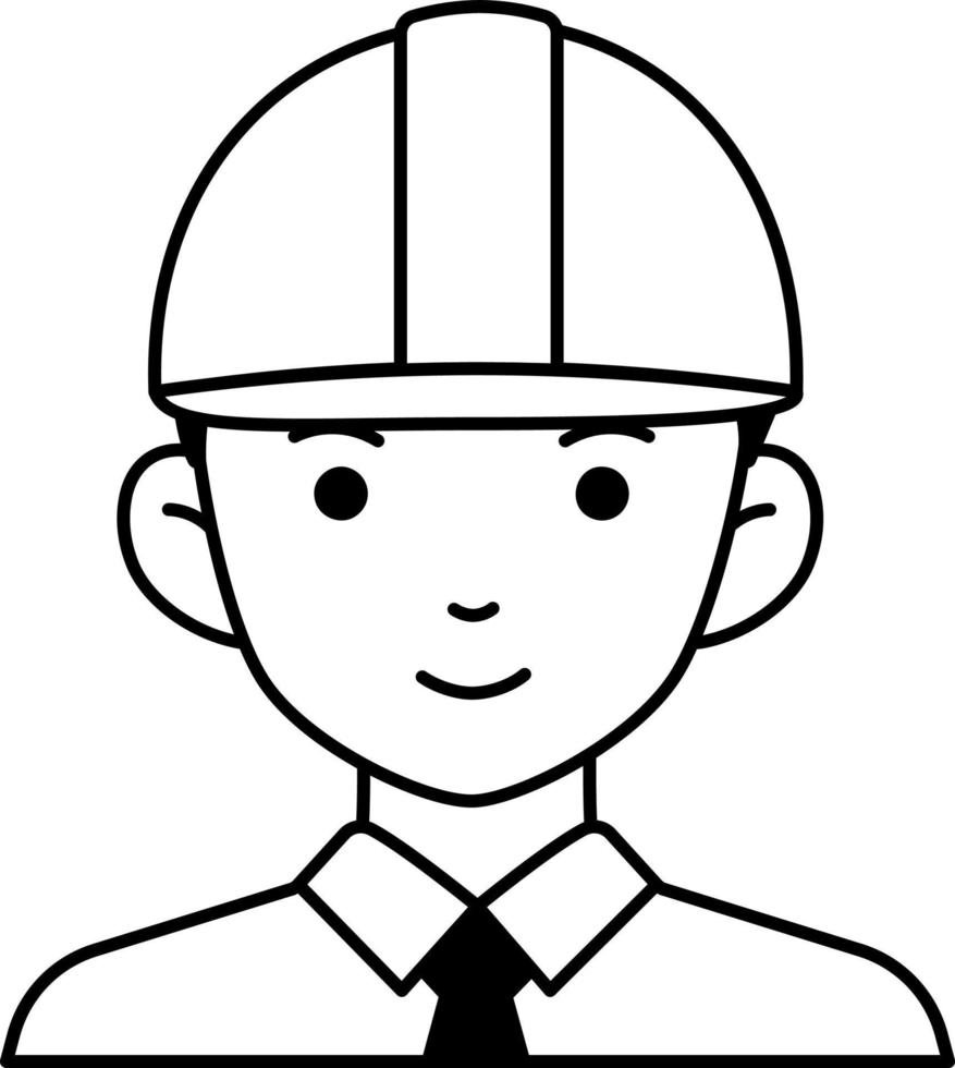 Engineering man labor avatar User preson necktie safety helmet Semi-Solid Black and White Style vector