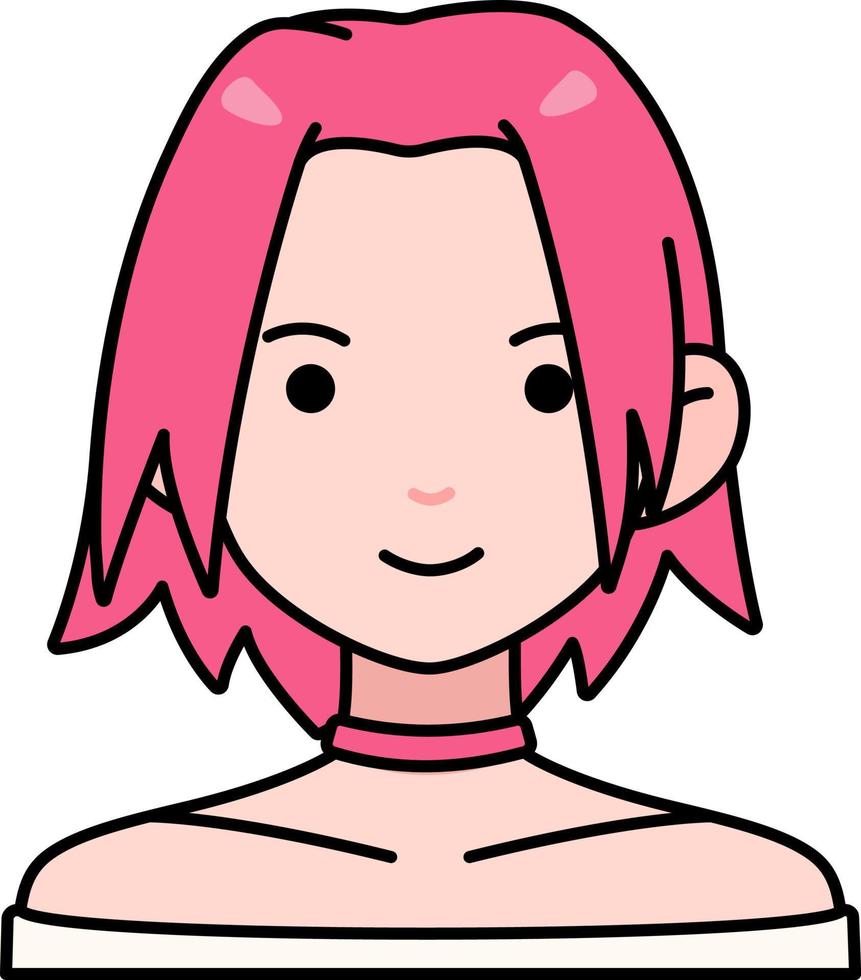 mujer niña avatar usuario persona gente rosa pelo corto color contorno estilo vector