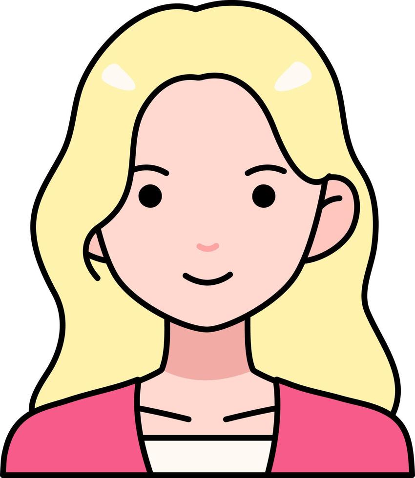 mujer niña avatar usuario persona cabello largo rosa ropa color contorno estilo vector