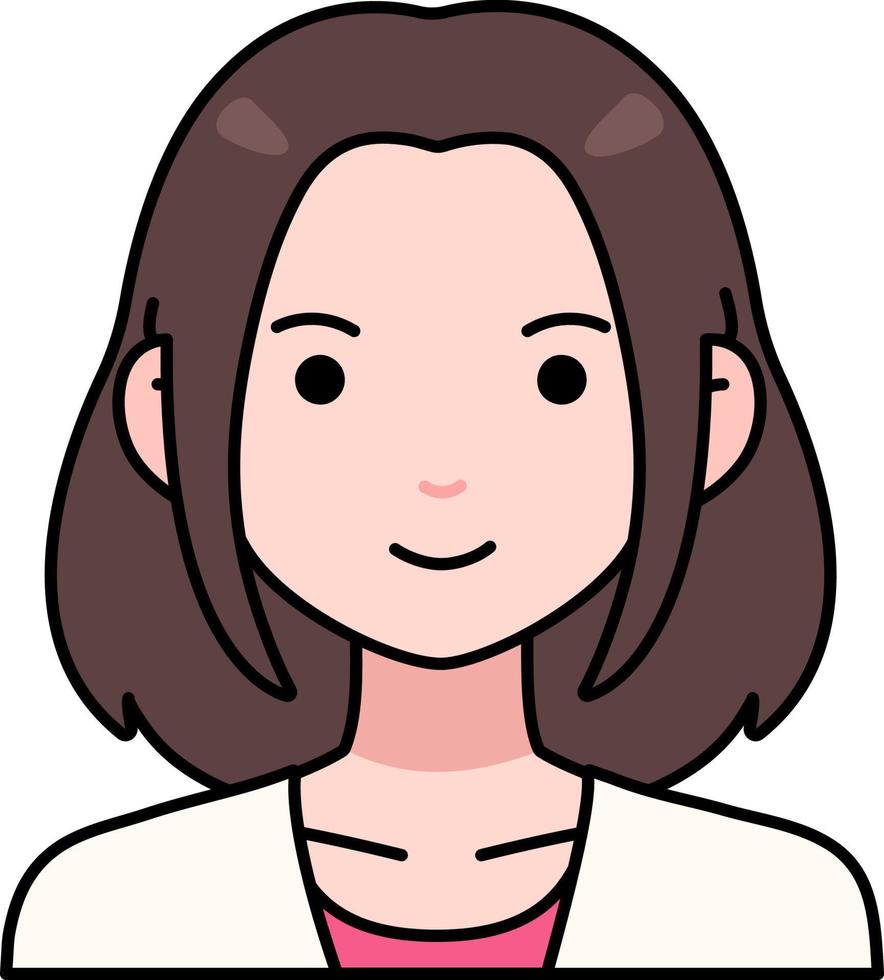 Woman girl avatar User person people short hair Colored Outline Style vector