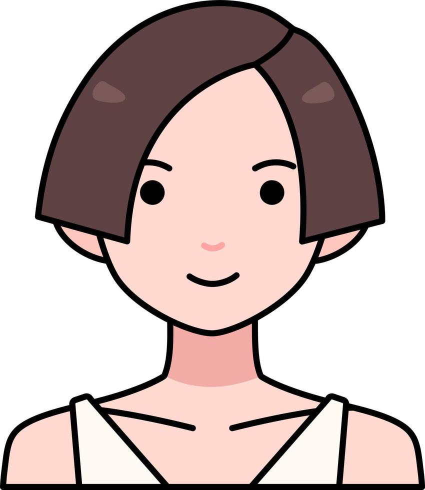 Woman girl avatar User person cut bob short hair Colored Outline Style vector