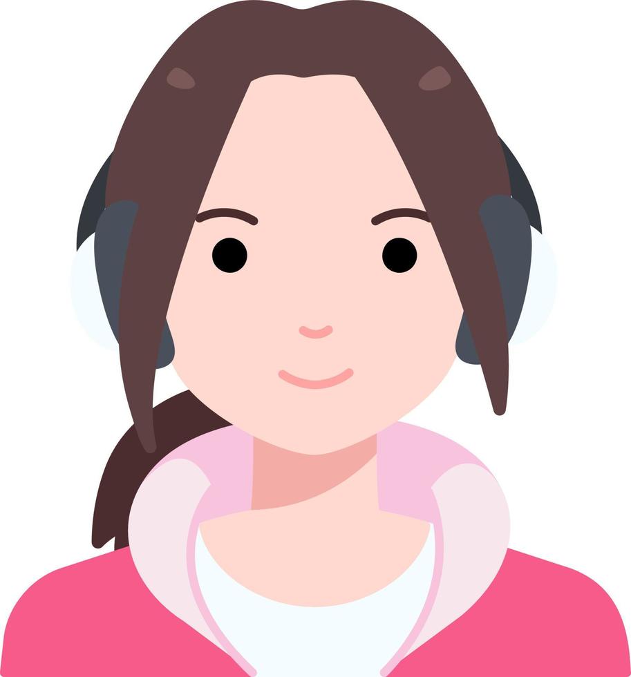 mujer joven niña avatar usuario persona personas auriculares con capucha estilo plano vector