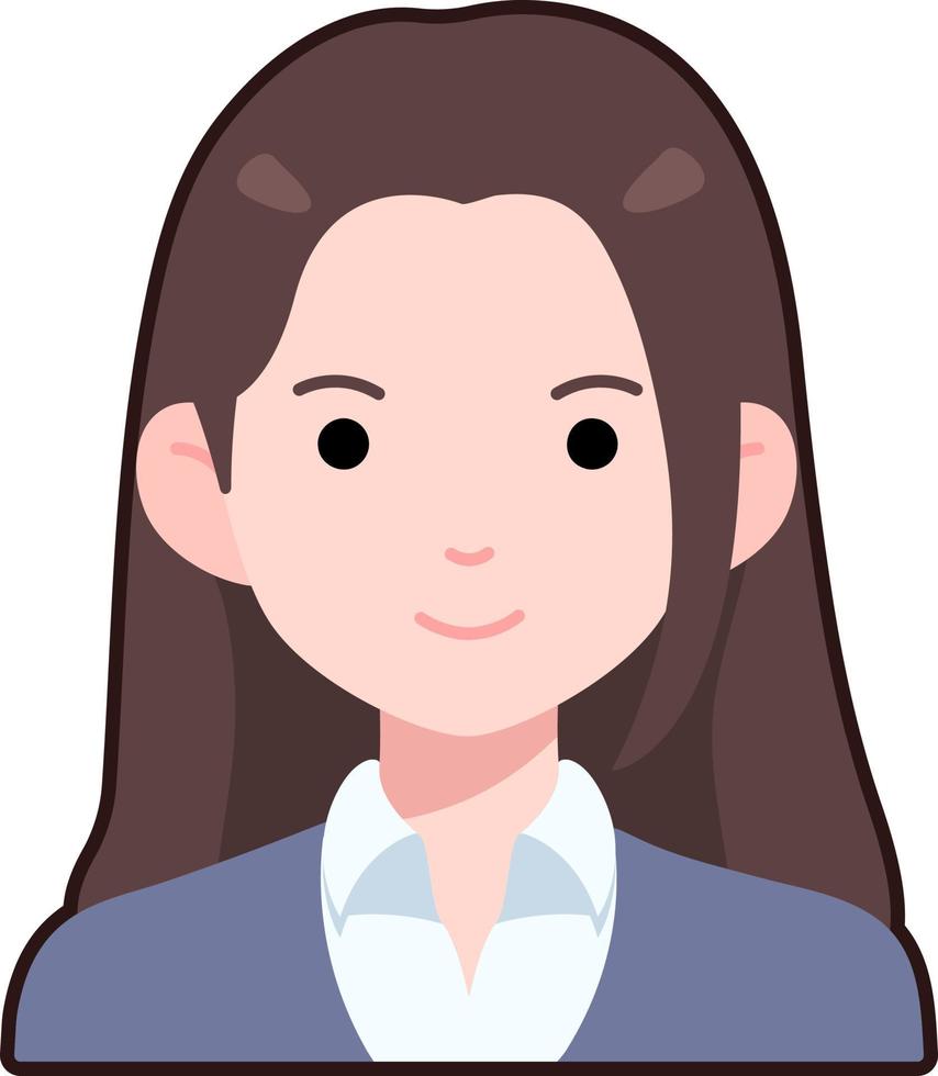 mujer de negocios niña avatar usuario persona gente cabello lacio plano negro contorno vector