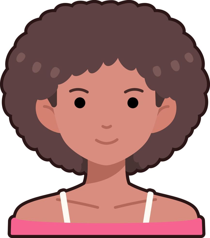 mujer niña avatar usuario persona bob pelo piel negra plano negro contorno vector