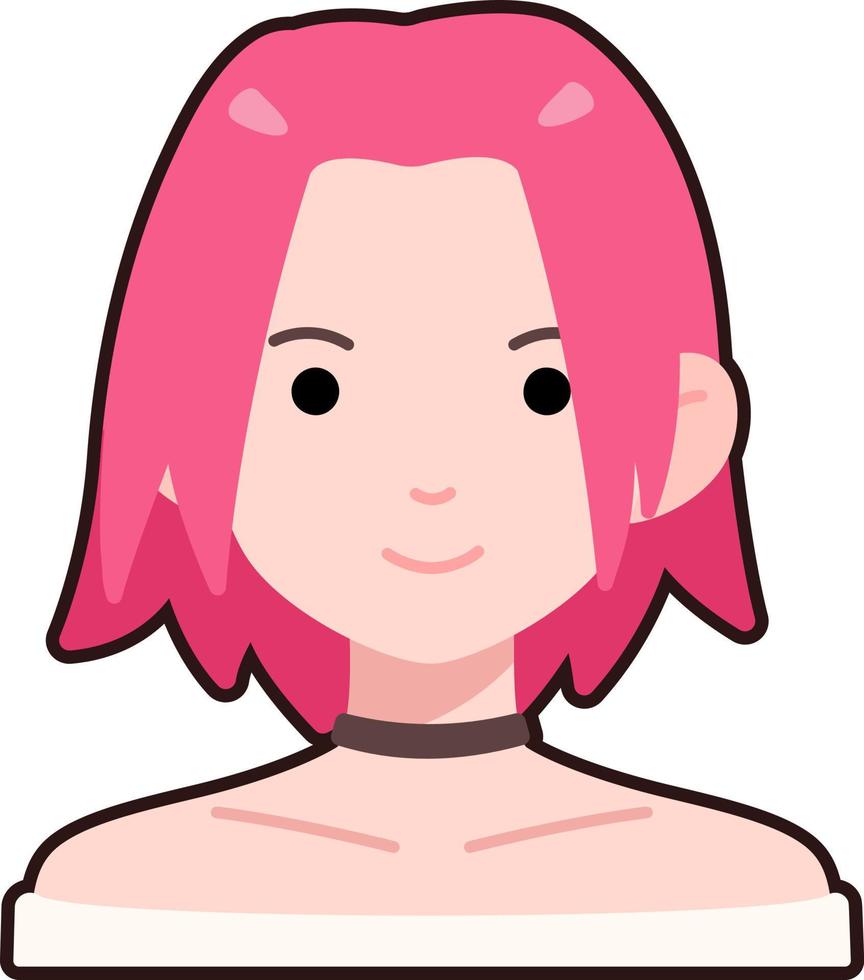 Woman girl avatar User person people pink short hair Flat Black Outline vector
