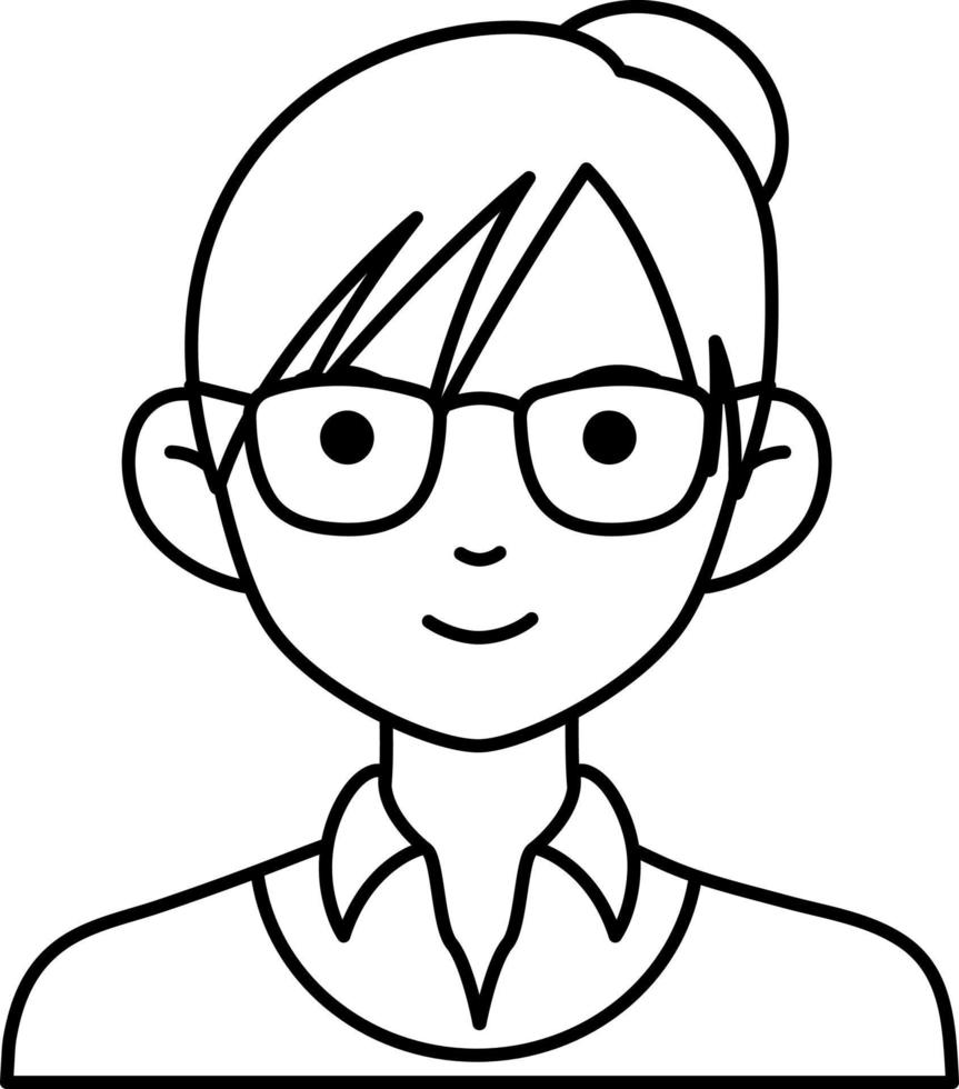 nerd mujer chico avatar usuario persona gente gafas moño línea con color blanco vector