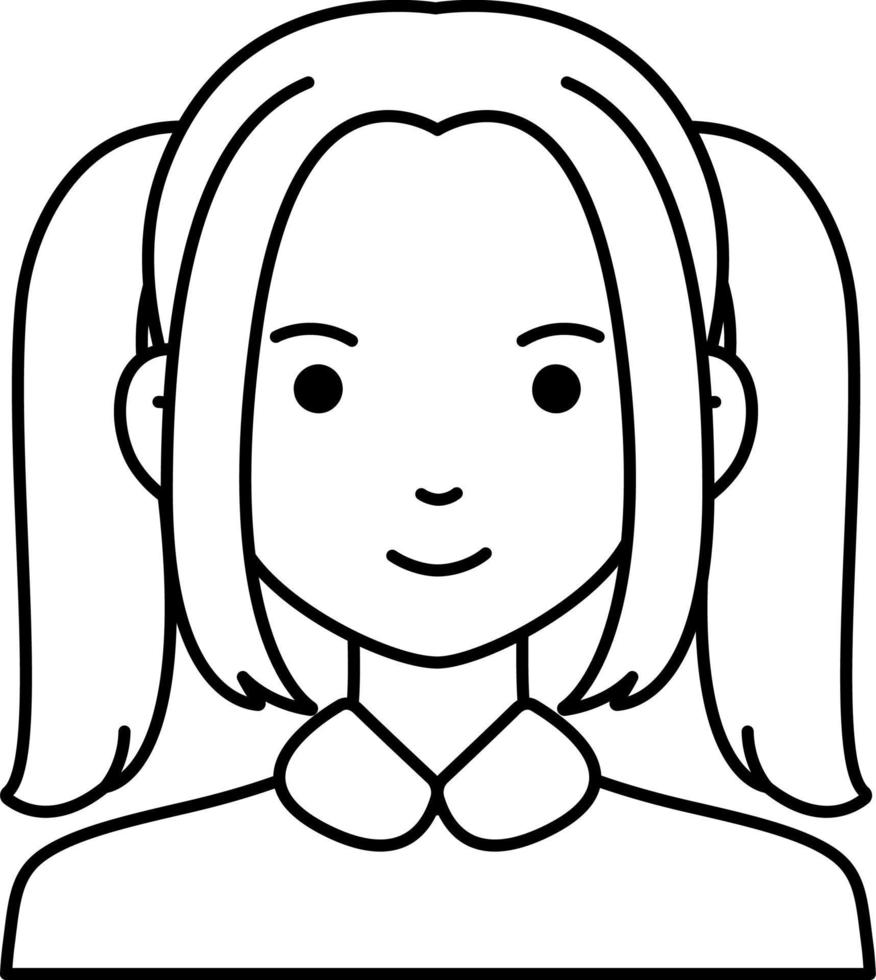 avatar usuario mujer niña persona gente rosa doble cola de caballo línea con color blanco vector