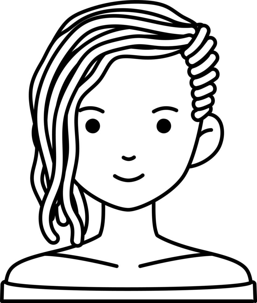 avatar usuario mujer niña persona gente dreadlock cabello línea con color blanco vector