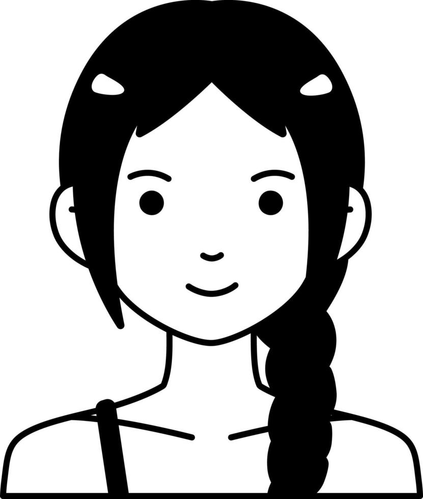 avatar usuario mujer niña persona gente rosa doble cola de caballo semi sólido en blanco y negro vector