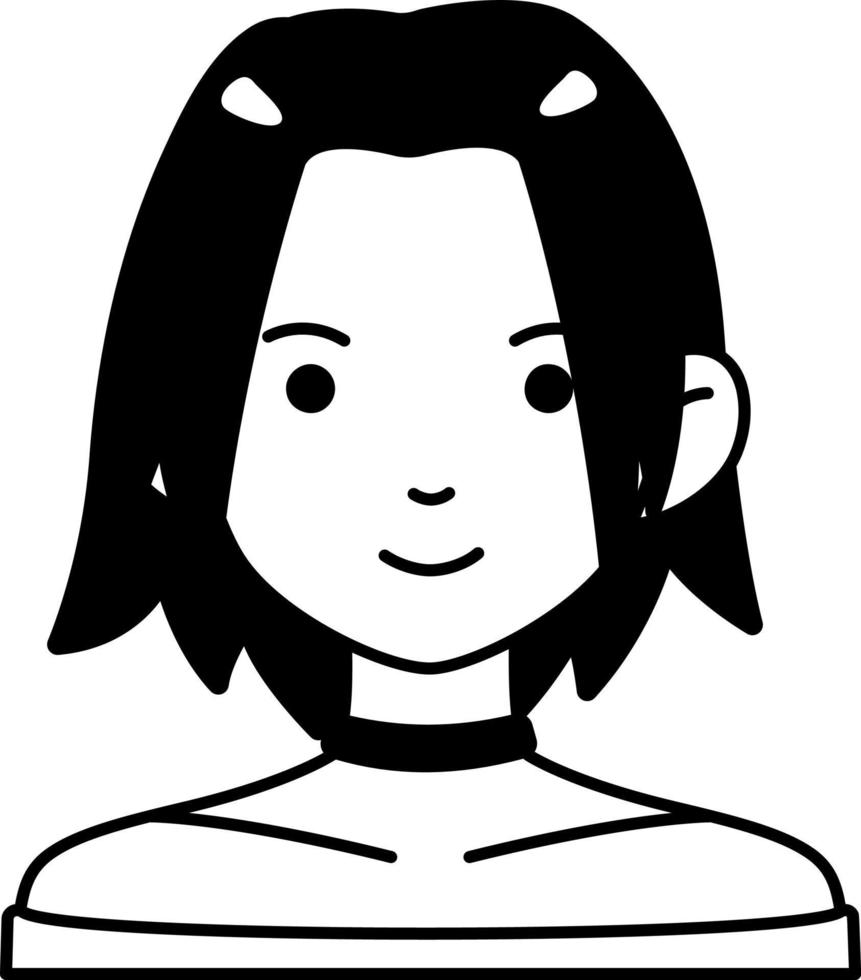 avatar usuario mujer niña persona gente joven doble cola de caballo semi sólido en blanco y negro vector