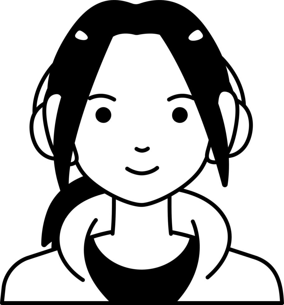 Woman girl avatar User person people short hair Semi Solid Black and White vector