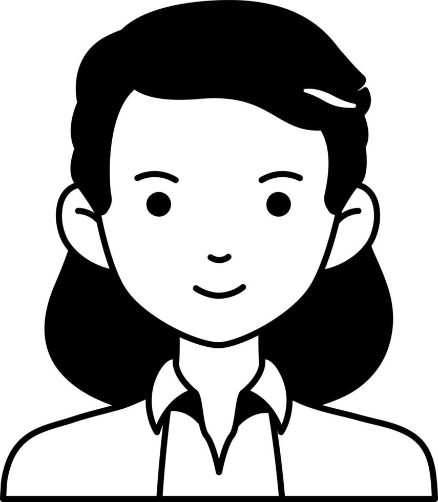 Woman girl avatar User person cut bob short hair Semi Solid Black and White vector