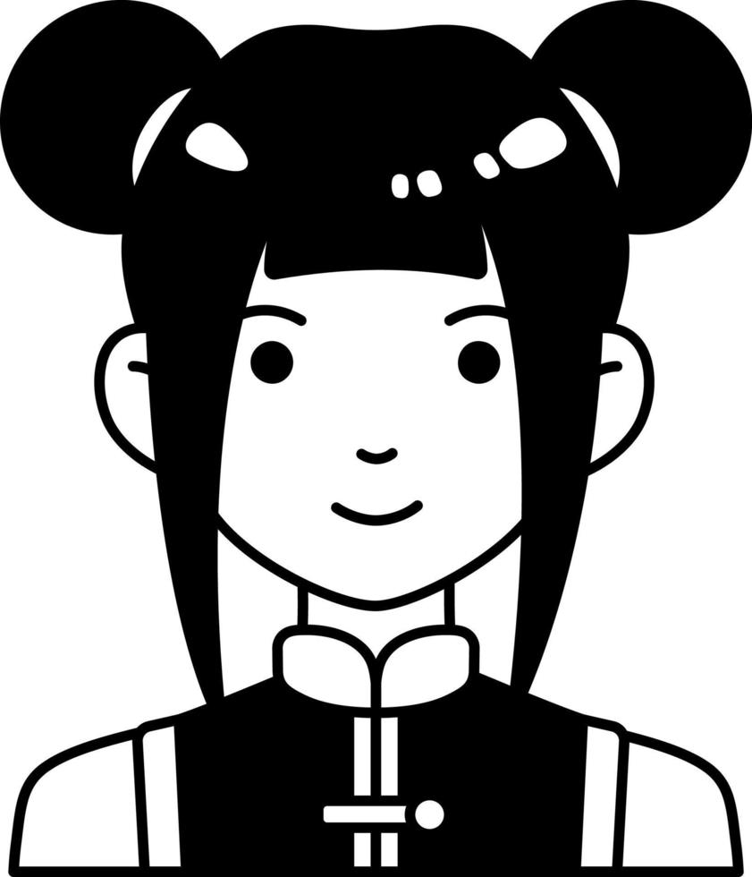 Nerd Woman boy avatar User person people glasses chignon Semi Solid Black and White vector