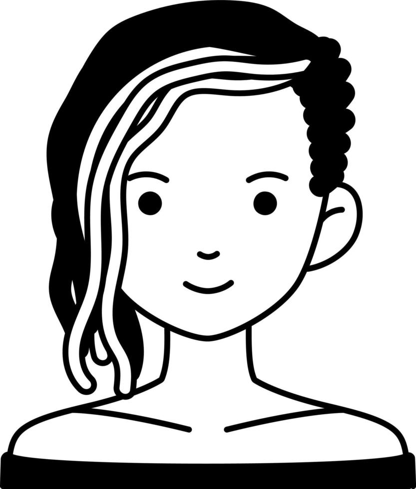 mujer niña avatar usuario persona gente chelín cabello corto semi sólido en blanco y negro vector