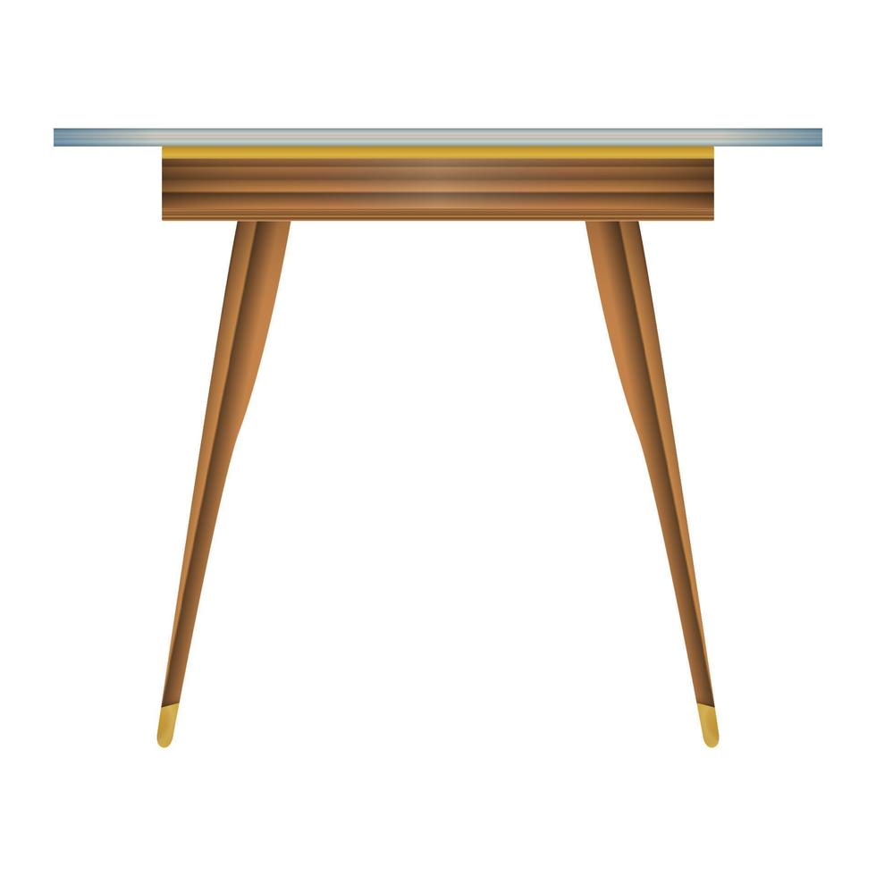 vista lateral de la mesa de madera de la mesa de vidrio en un estilo realista. tapa de mesa transparente. diseño de muebles de madera para el hogar. ilustración vectorial colorida aislada en un fondo blanco. vector