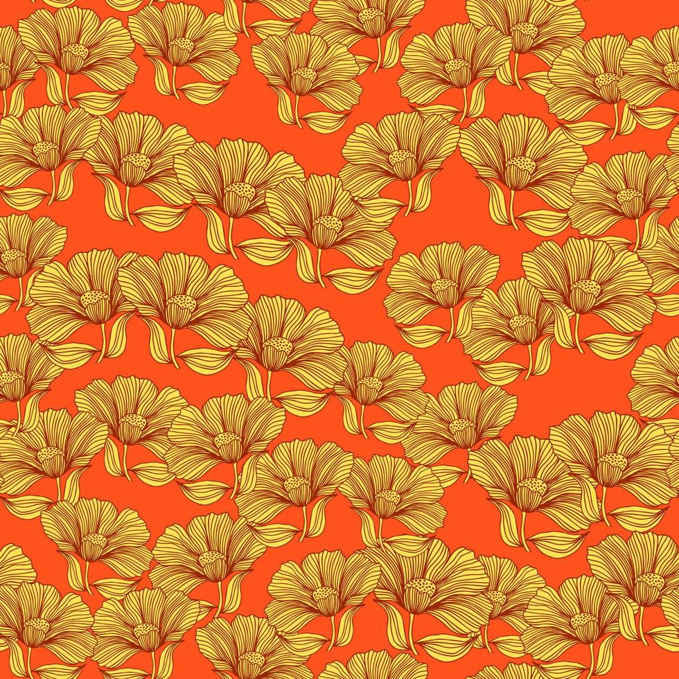 línea floral abstracta de patrones sin fisuras en estilo retro. delicado contorno vintage flor interminable fondo. vector