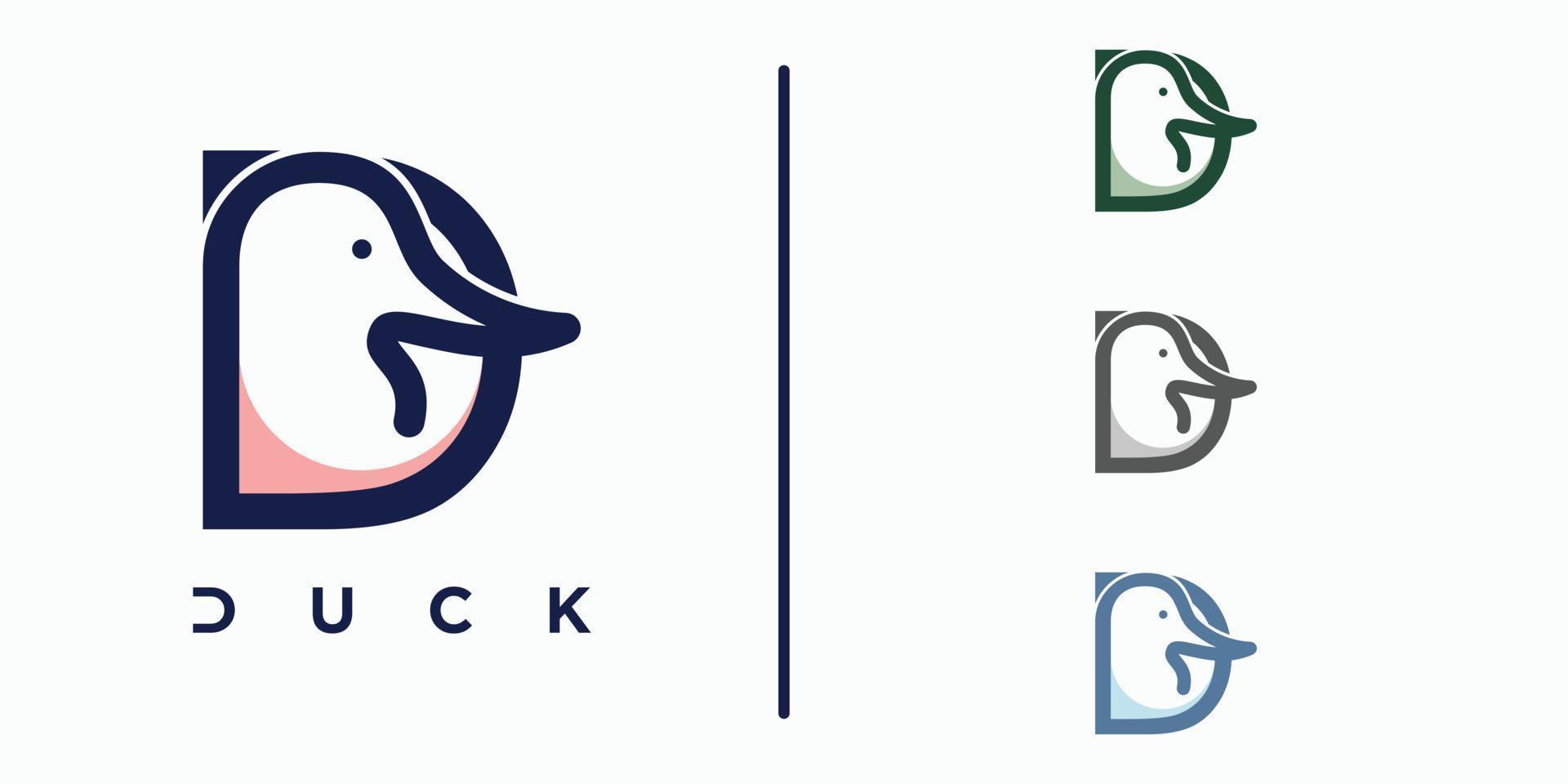 letter d with head duck logo design vector