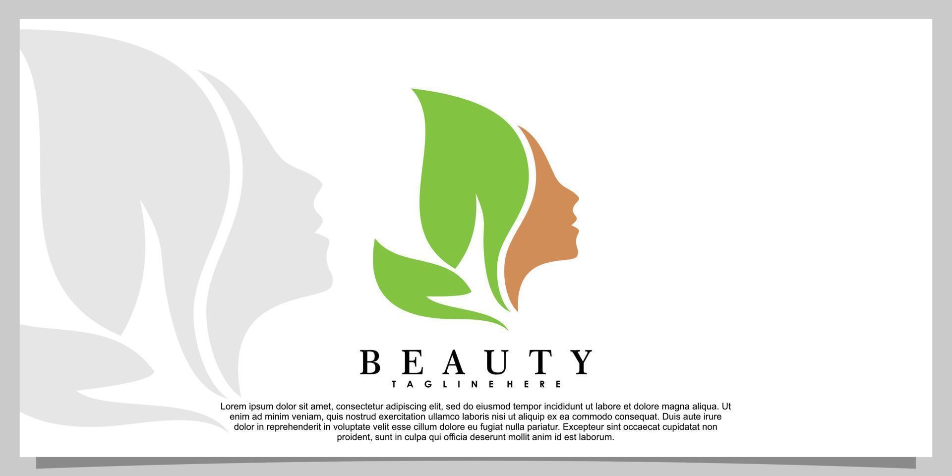 diseño de logotipo de belleza con cabeza de mujer y concepto creativo de hoja vector