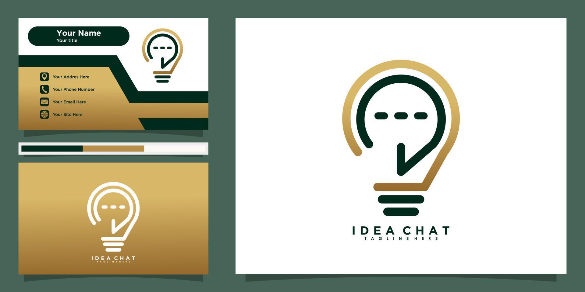 bulb lamp logo design with talk or chat and business card vector