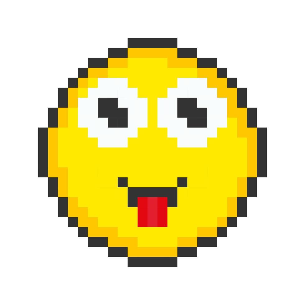 Face icon with tongue. Pixel art emoticons. Vector illustration.