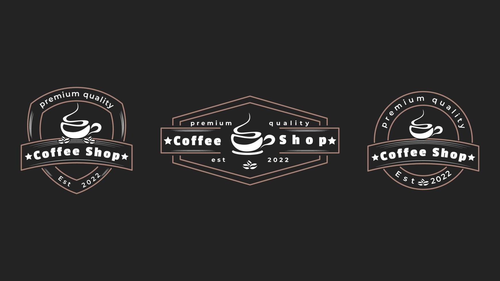 logotipos de cafeterías y conjunto de elementos de diseño de etiquetas. Ilustración de vector retro de objeto de café de estilo vintage.