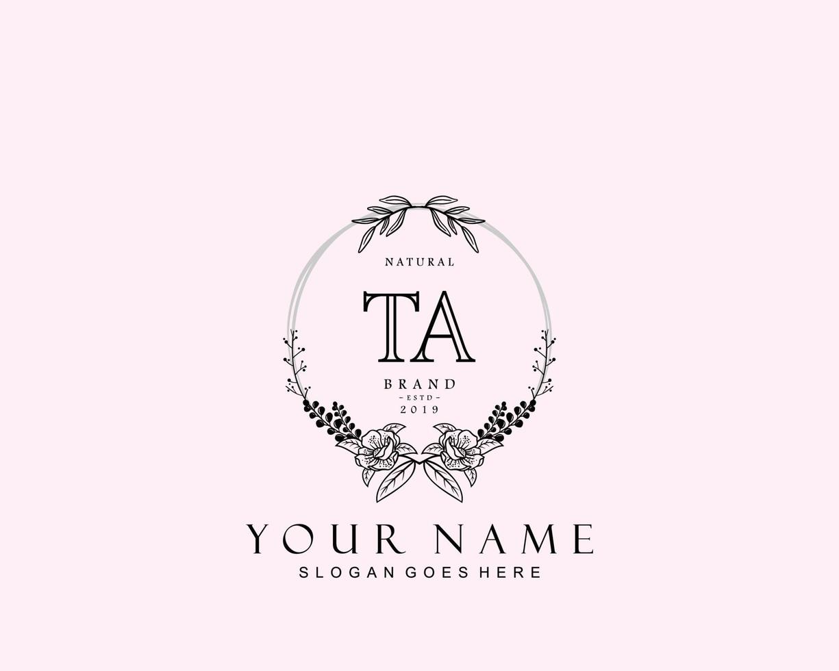 Initial TA beauty monogram and elegant logo design, handwriting logo of initial signature, wedding, fashion, floral and botanical with creative template. vector
