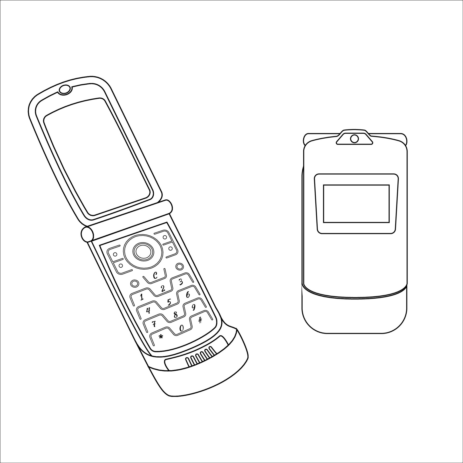 classic keypad mobile phones coloring pages vector, coloring pages for