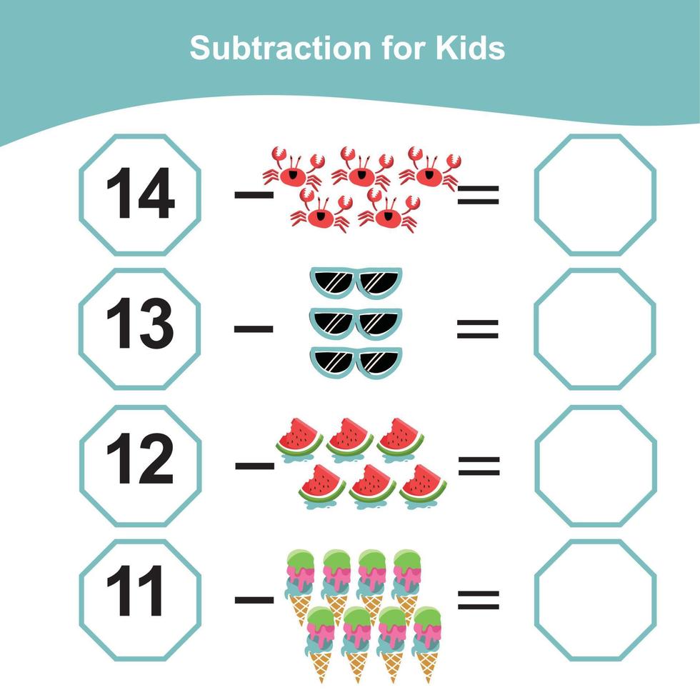 Counting summer items for preschool. Printable math worksheet. Math Game for Preschool. Vector file.