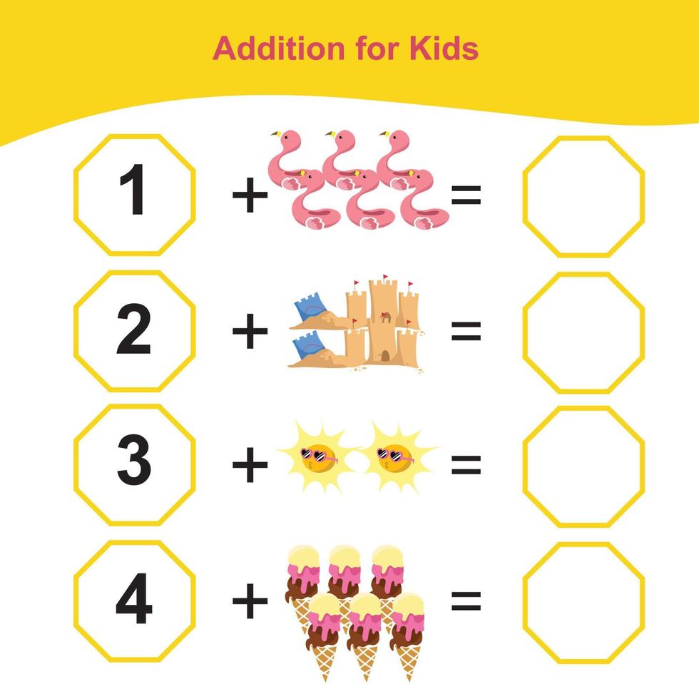 contando artículos de verano para preescolar. hoja de trabajo de matemáticas para imprimir. juego de matemáticas para preescolar. archivo vectorial vector