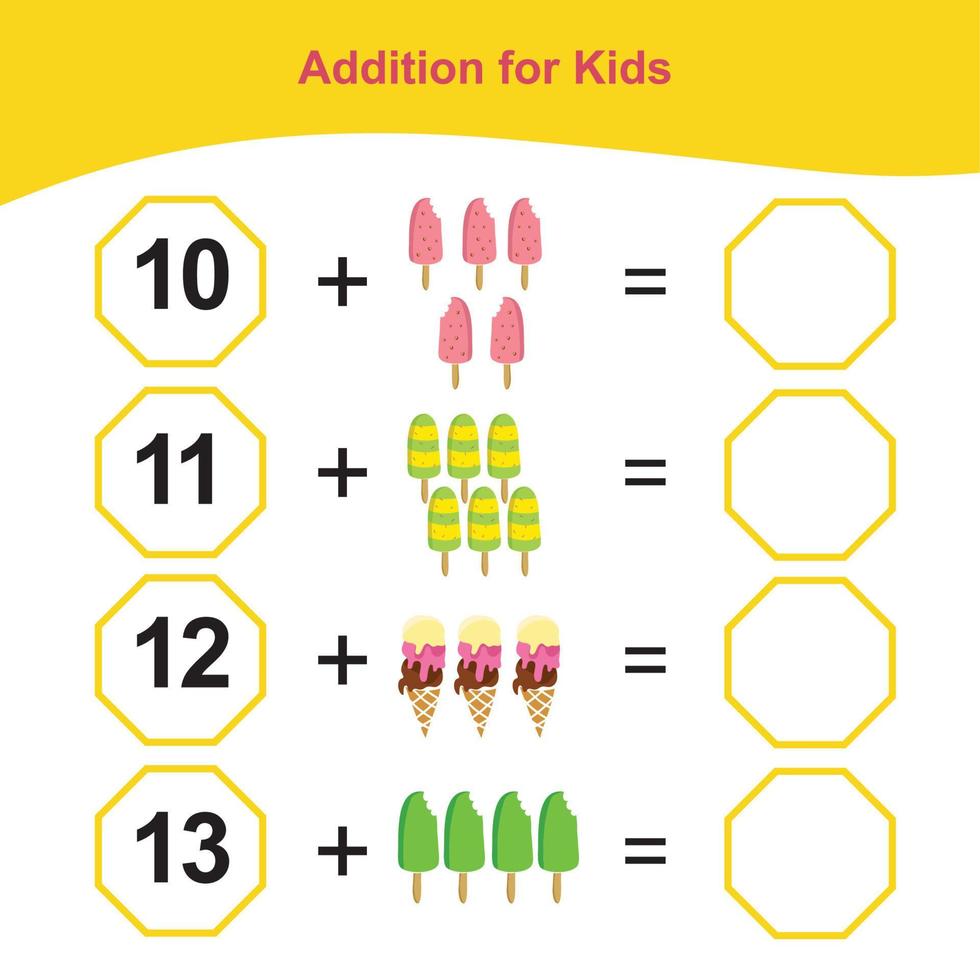 Counting summer items for preschool. Printable math worksheet. Math Game for Preschool. Vector file.