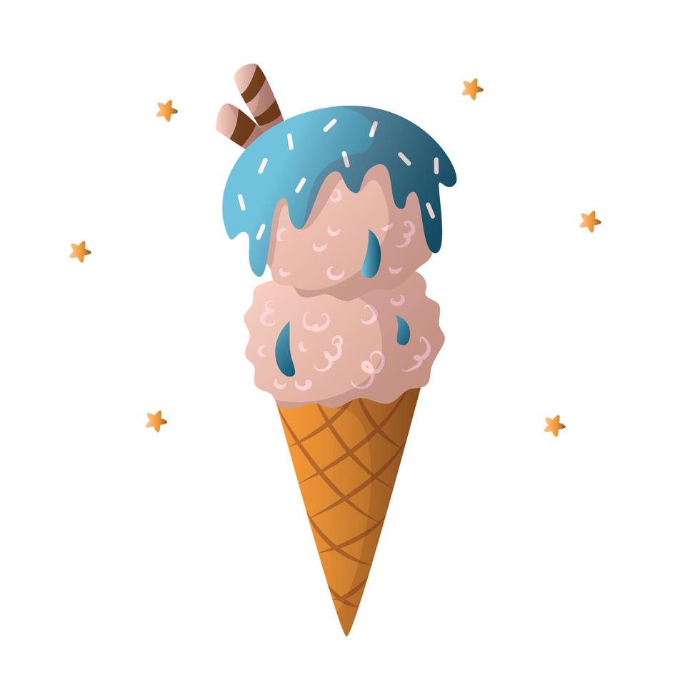 cone with vanilla ice cream and colored sprinkles vector illustration