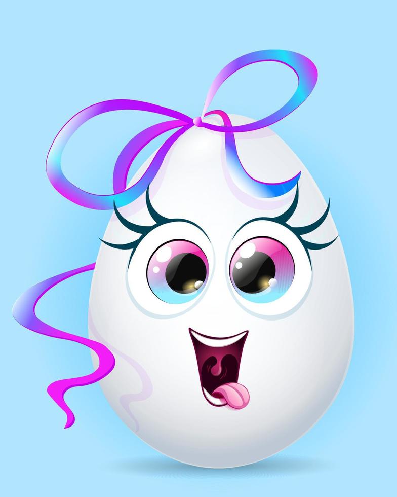 Crazy spring Easter egg girl with bow on the top and funny amazed face and tongue out vector