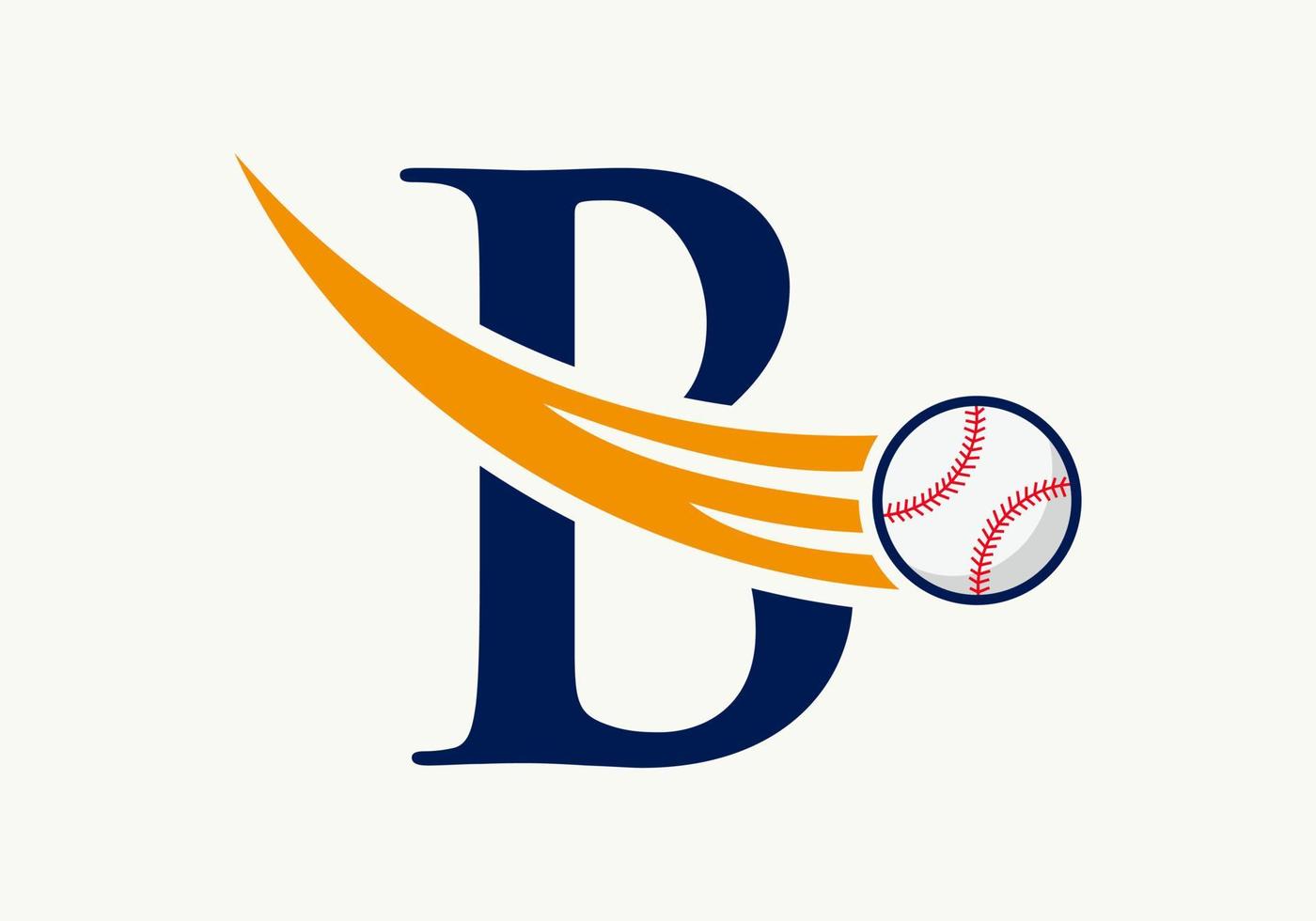 concepto de logotipo de béisbol de letra b con plantilla de vector de icono de béisbol en movimiento