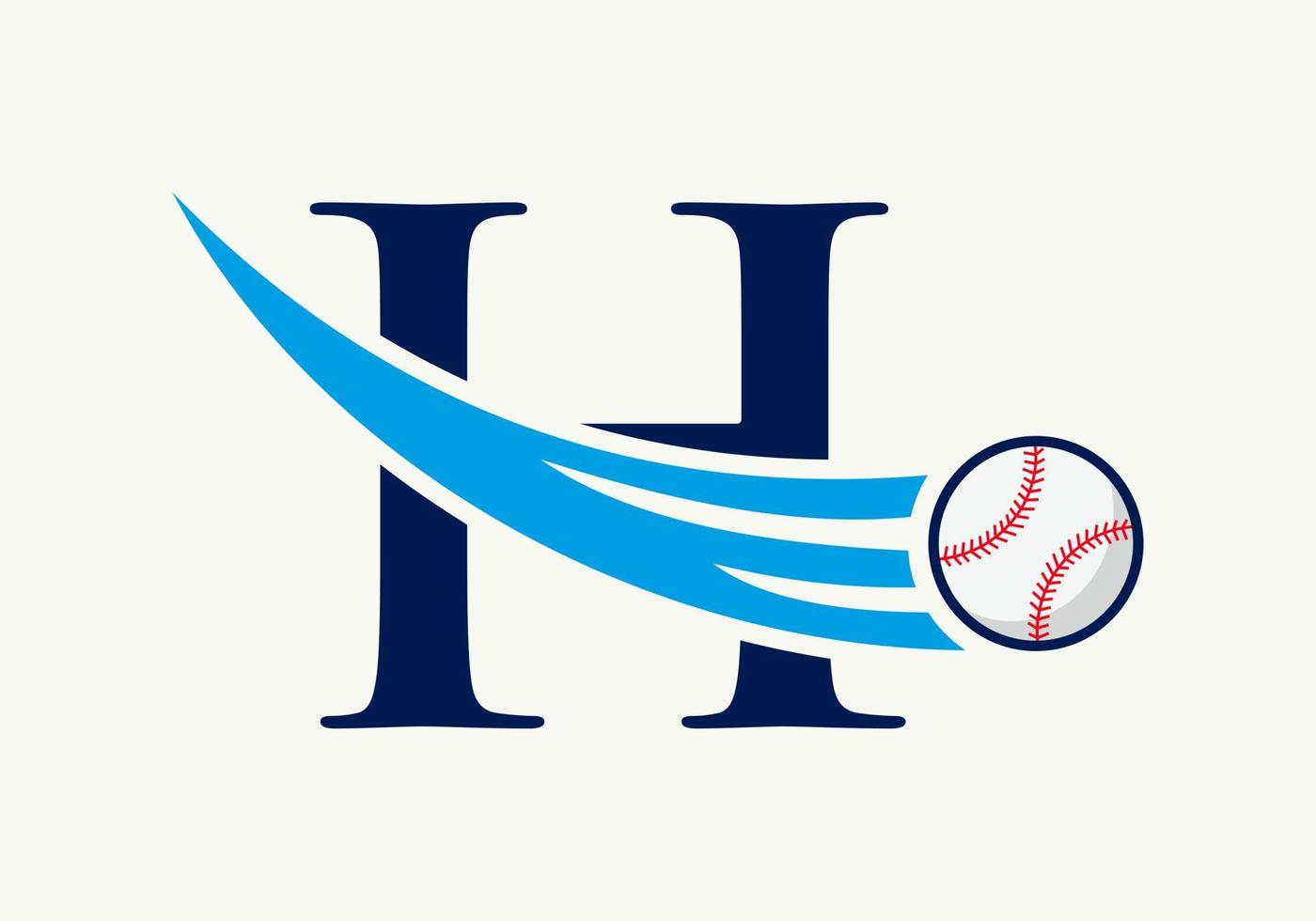 Letter H Baseball Logo Concept With Moving Baseball Icon Vector Template