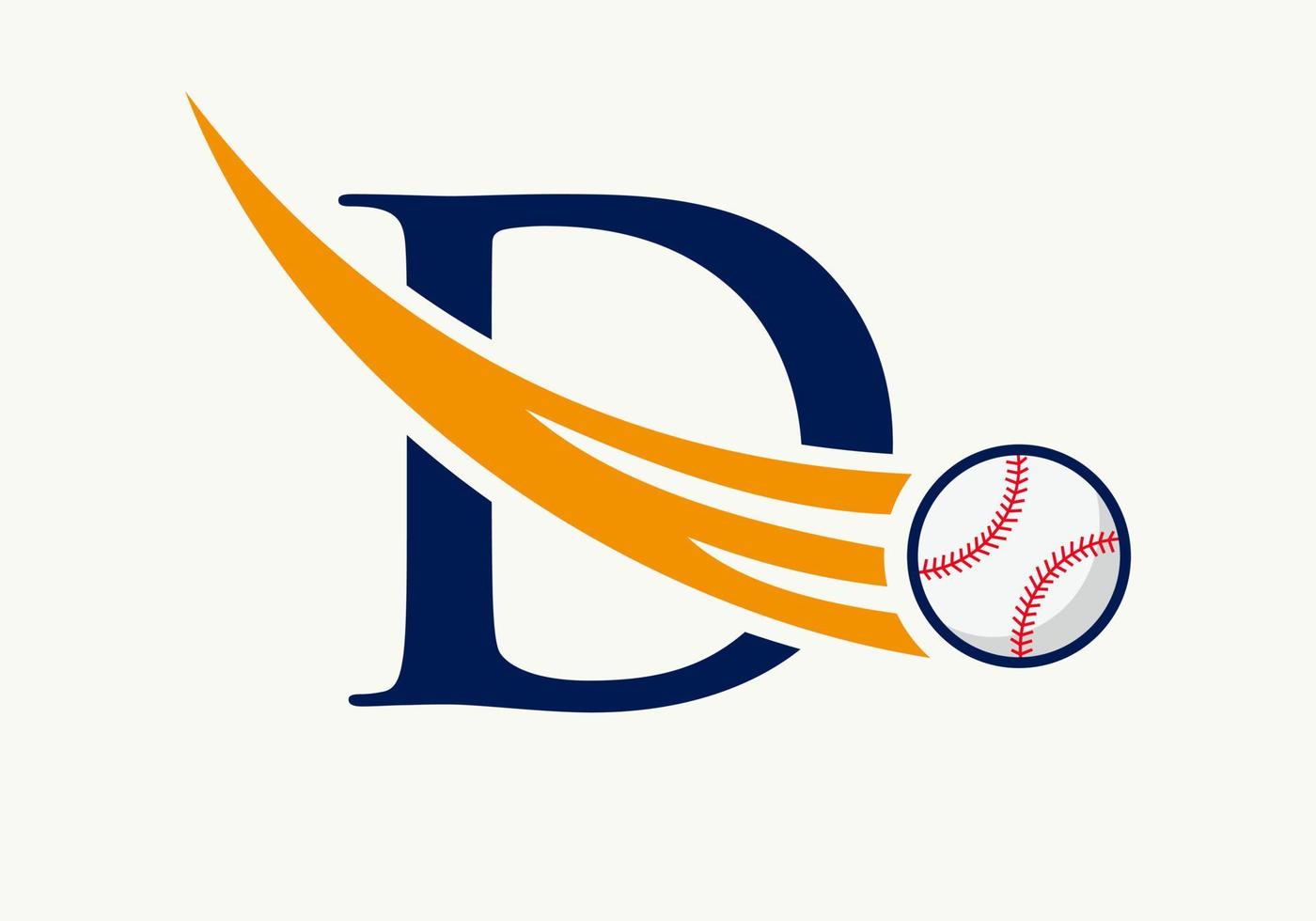 Letter D Baseball Logo Concept With Moving Baseball Icon Vector Template