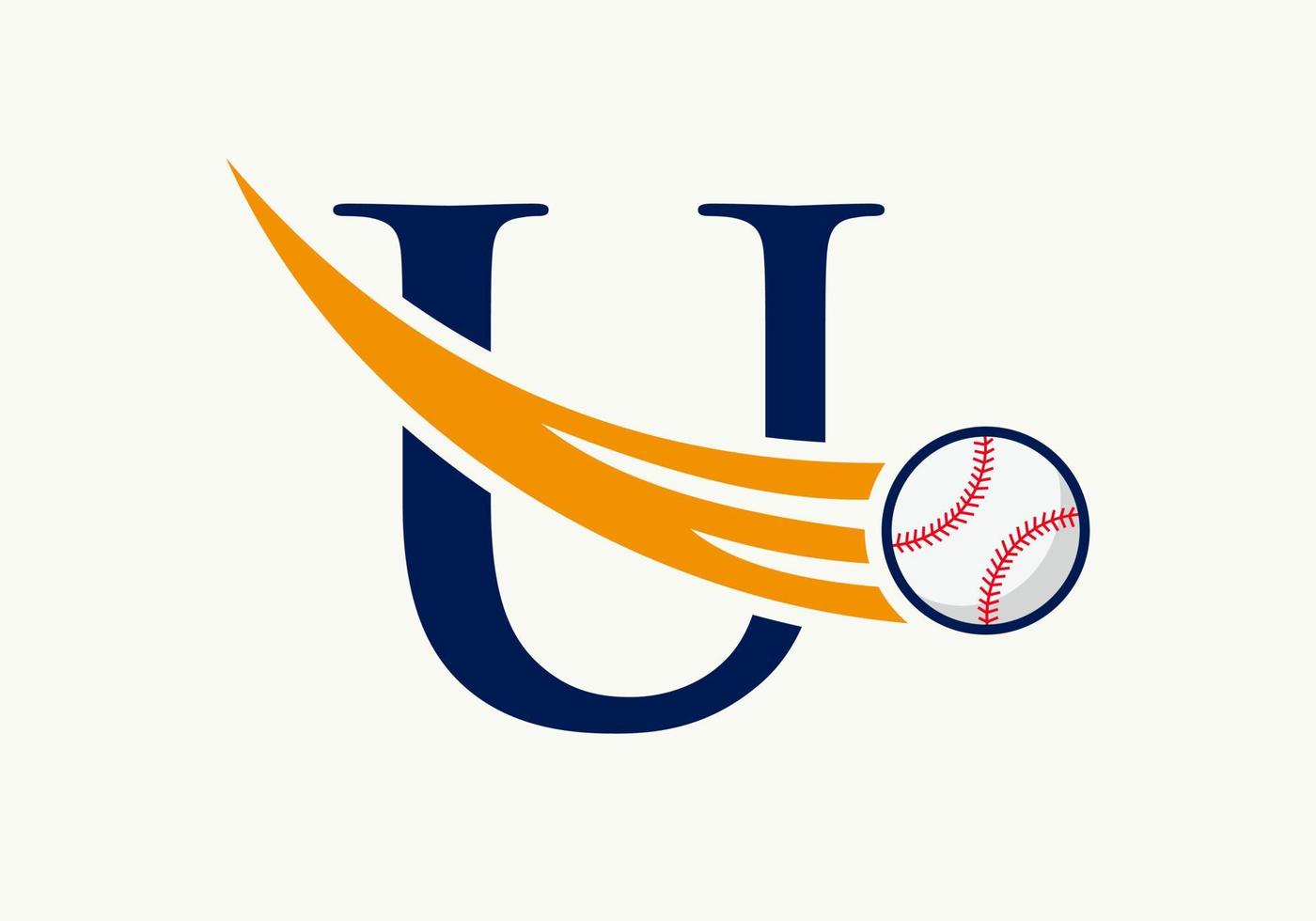 letra u concepto de logotipo de béisbol con plantilla de vector de icono de béisbol en movimiento