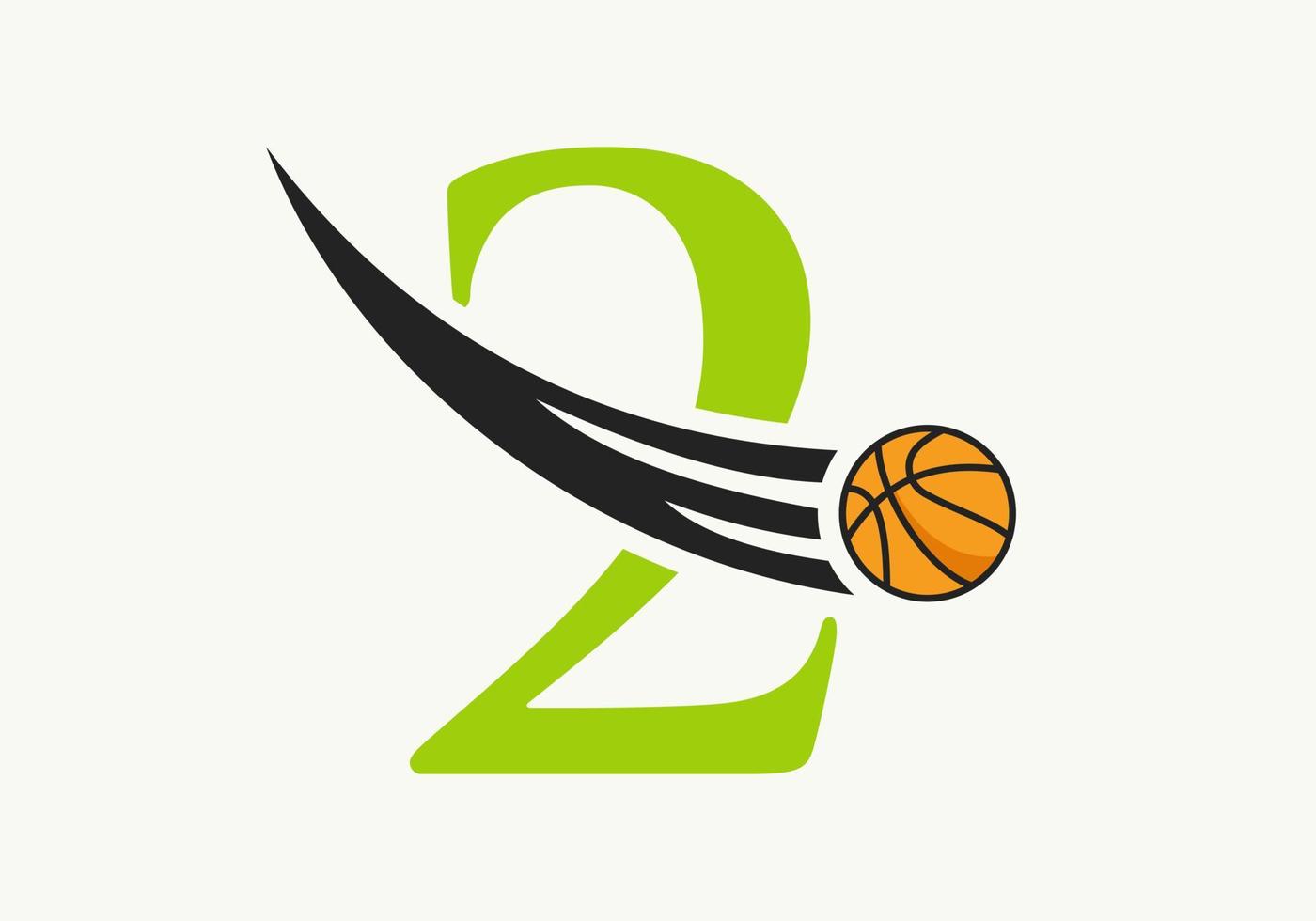 letra inicial 2 concepto de logotipo de baloncesto con icono de baloncesto en movimiento. Plantilla de vector de símbolo de logotipo de baloncesto