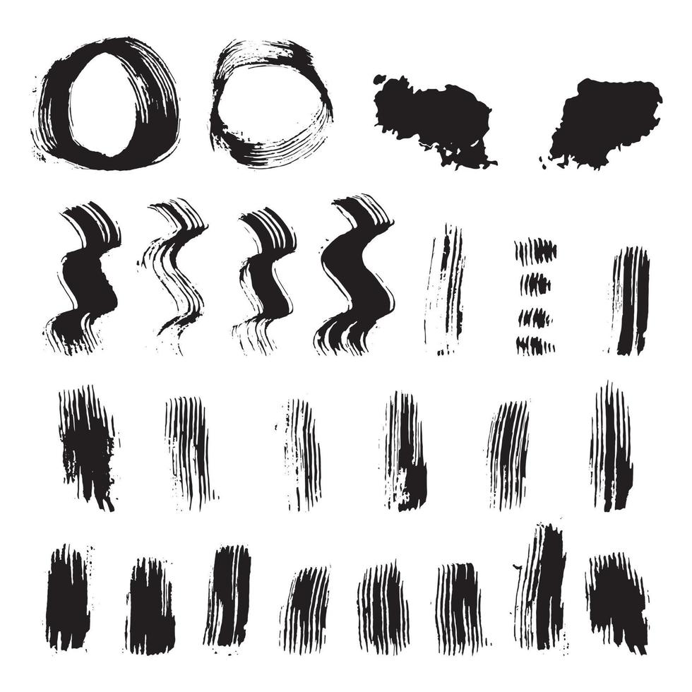 Set of vector paint strokes, brush strokes, set of paint stains, silhouette of paint strokes, set of ink splashes, set of ink blots, set of splashes