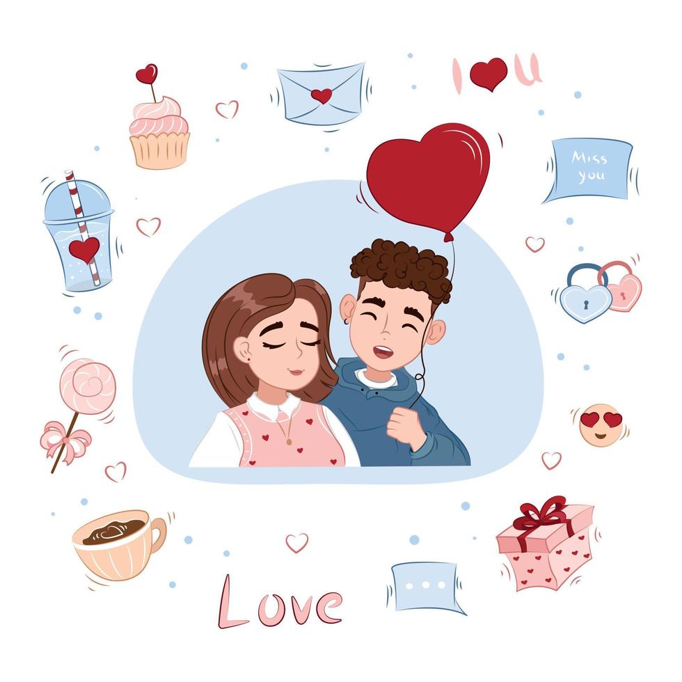 a couple of young people in love, a romantic illustration for Valentine's Day, vector