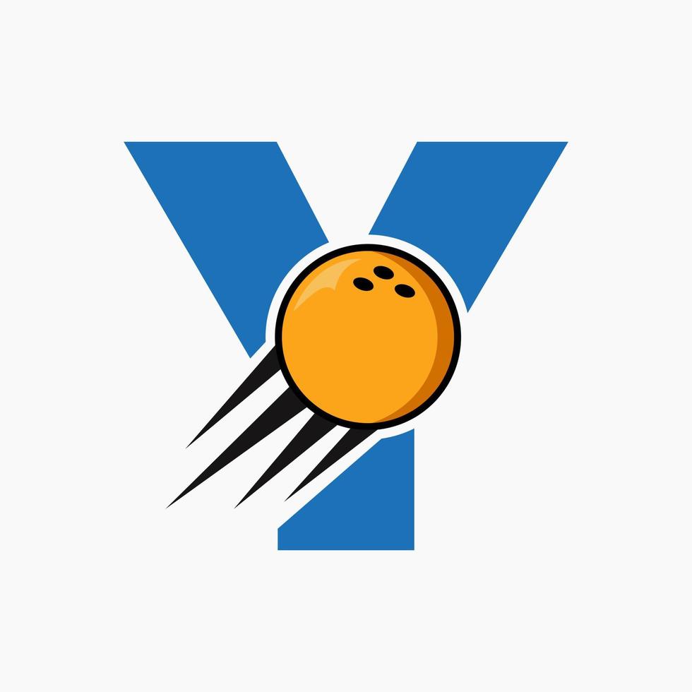 Initial Letter Y Bowling Logo Concept With Moving Bowling Ball Icon. Bowling Sports Logotype Symbol Vector Template