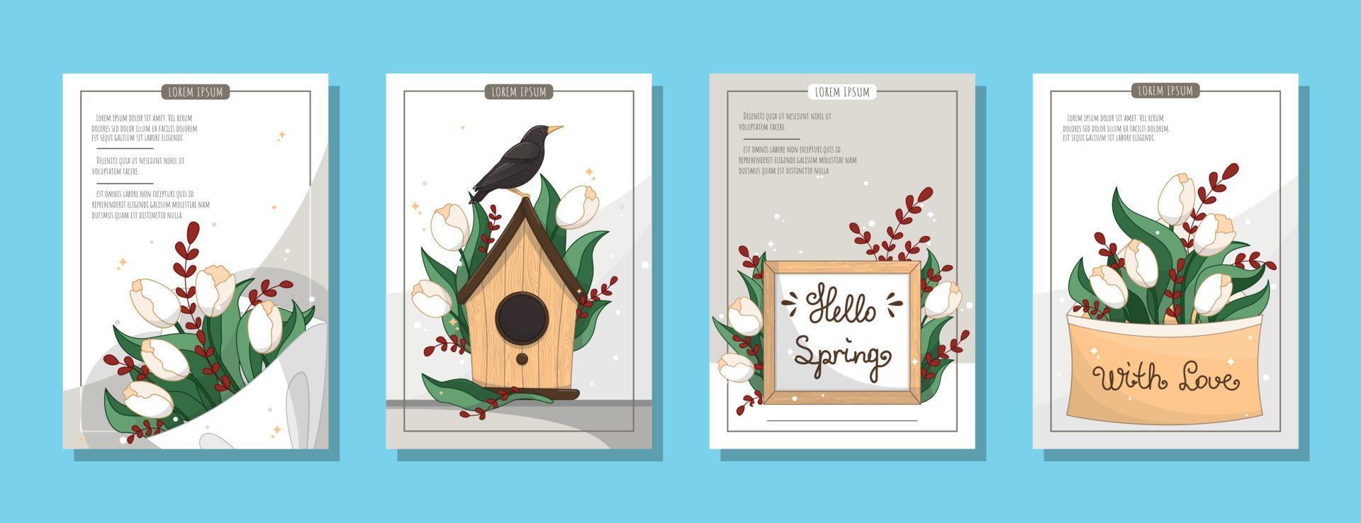 A4 postcard with flowers, A4 vector illustration for poster, vector illustration with spring flowers