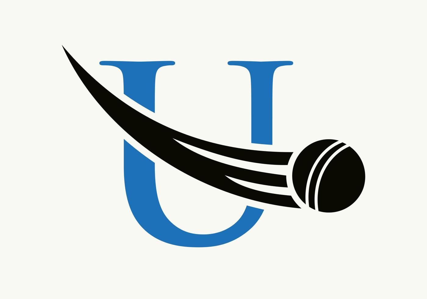 Letter U Cricket Logo Concept With Moving Cricket Ball Icon. Cricket Sports Logotype Symbol Vector Template