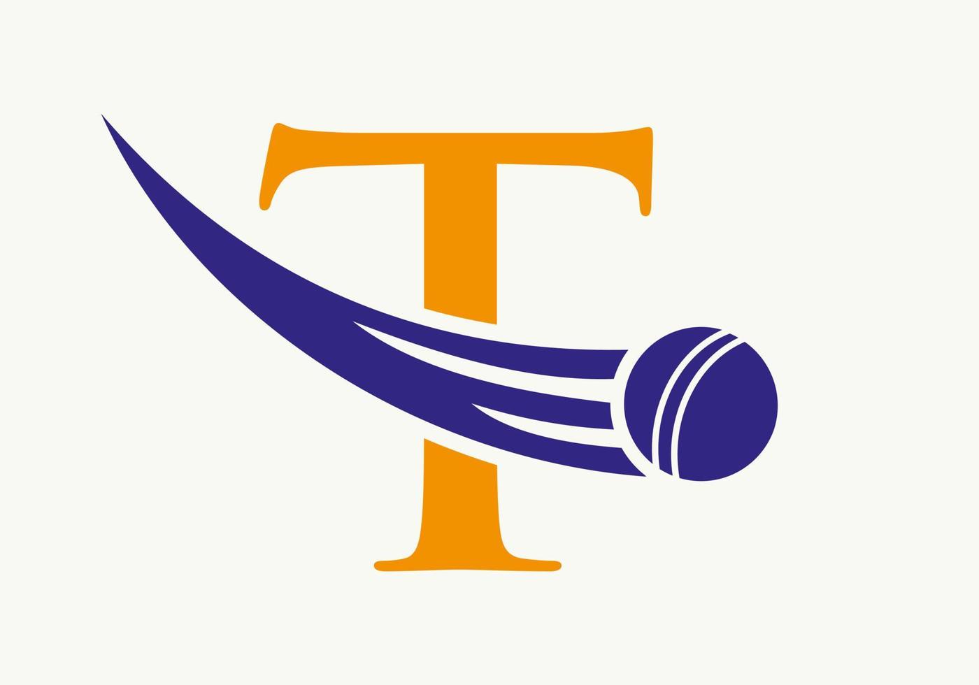 Letter T Cricket Logo Concept With Moving Cricket Ball Icon. Cricket Sports Logotype Symbol Vector Template